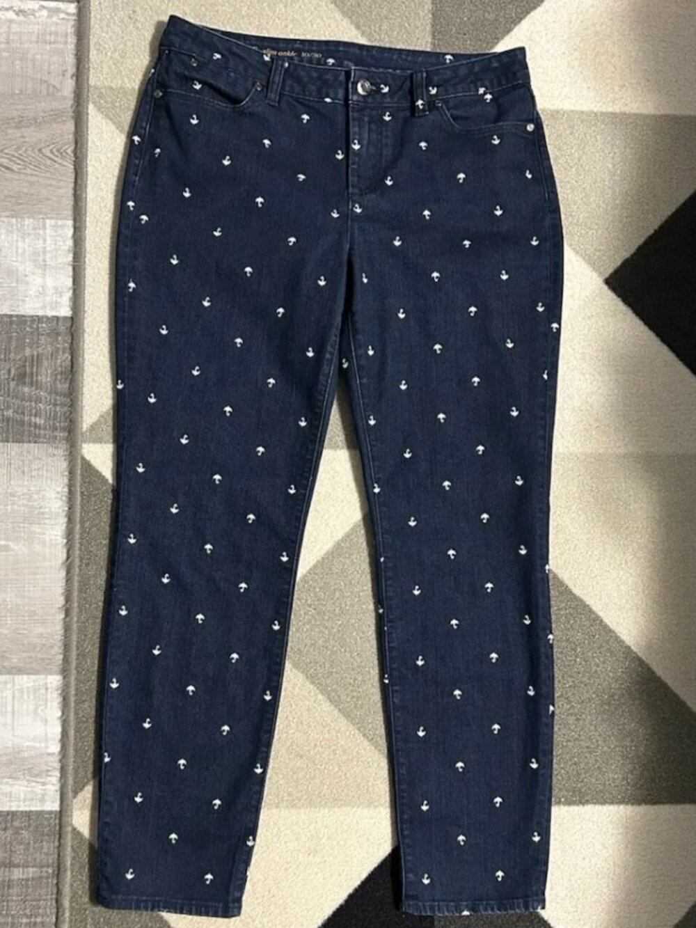 Talbots Signature All Over Umbrella‎ Embroidery Slim Ankle Jeans Women's Size 10
